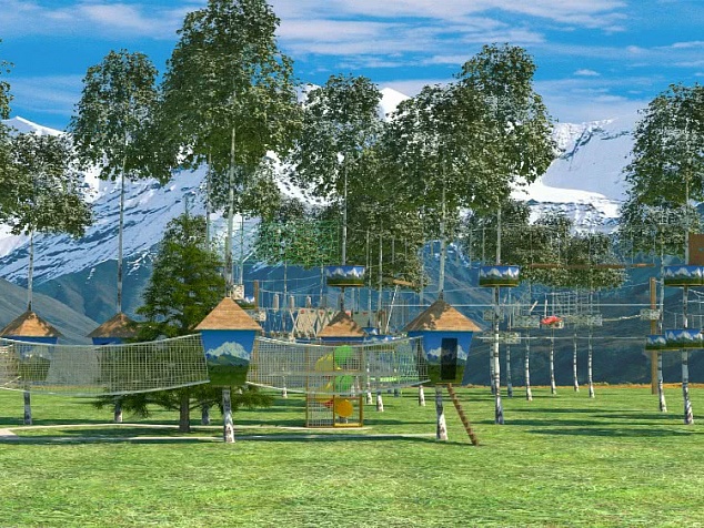 Веревочный парк на деревьях Альпы